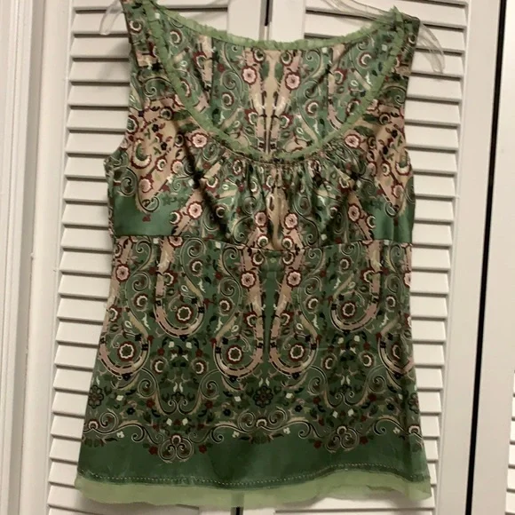 Anthropologie Style silk green art nouveau peasant top. Size M - Picture 1 of 6